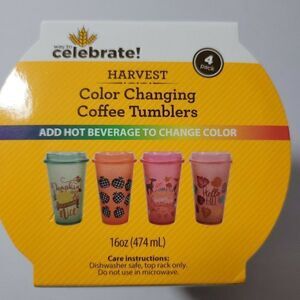 Way to Celebrate Harvest Color Changing Coffee Tumbler Cups 16 oz. Reusable 4Pk
